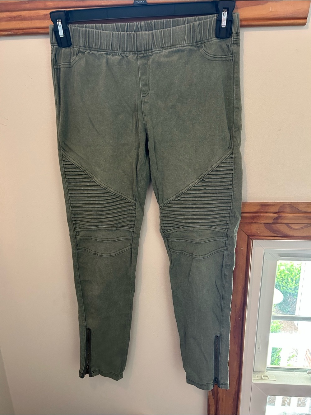 Olive Green Moto Ribbed Leggings